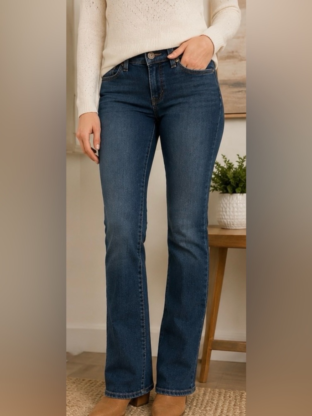 Mavi Lindy Women’s Low Rise Bootcut Jeans 27/34 Dark Wash Stretch Denim